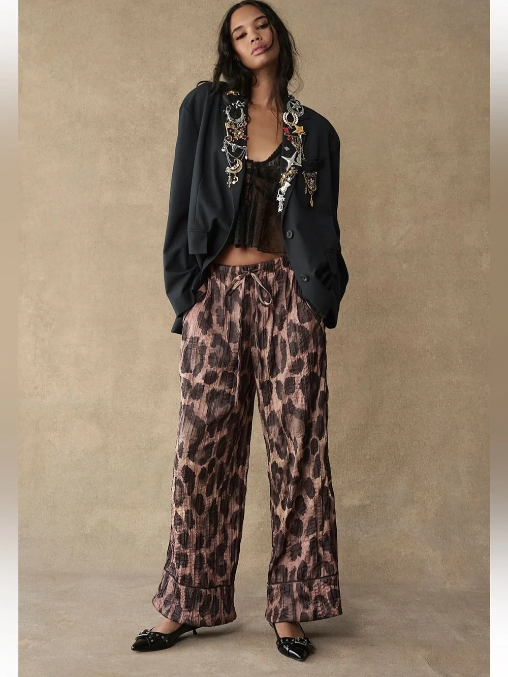 Free People All Out Printed Satin Pants Leopard Print